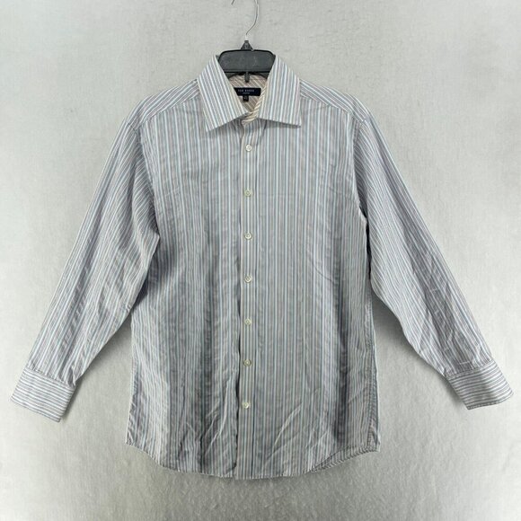 Ted Baker Button-Up Shirt Men's Sz 15.5 Blue Striped Spread Collared Regular Fit - Picture 1 of 10